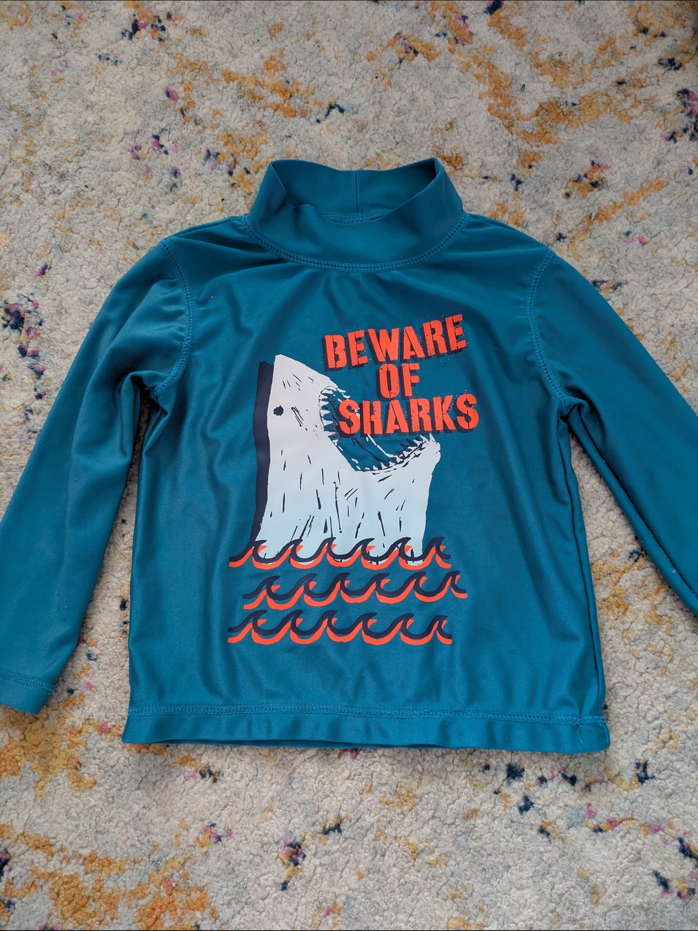 OshKosh B'gosh Teal 'Beware of Sharks' Long-Sleeve Rashguard